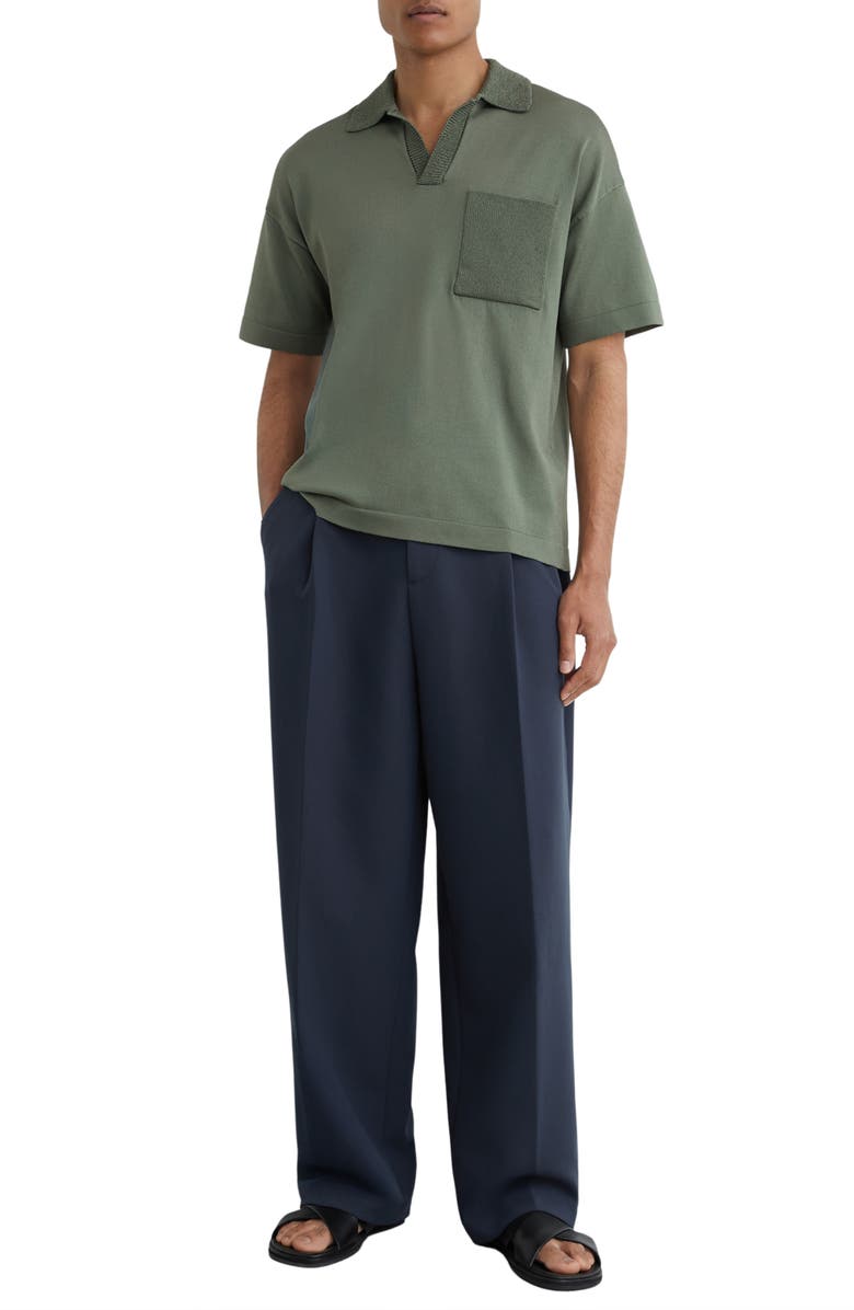 Reiss Warton Oversize Johnny Collar Pocket Polo, Alternate, color, Steel Green