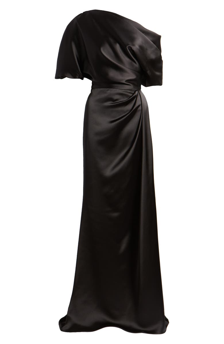 Amsale Gathered One-Shoulder Satin Gown, Alternate, color,