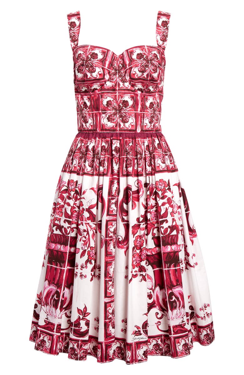 Dolce&Gabbana Blu Mediterraneo Bustier Poplin Sundress, Alternate, color, 