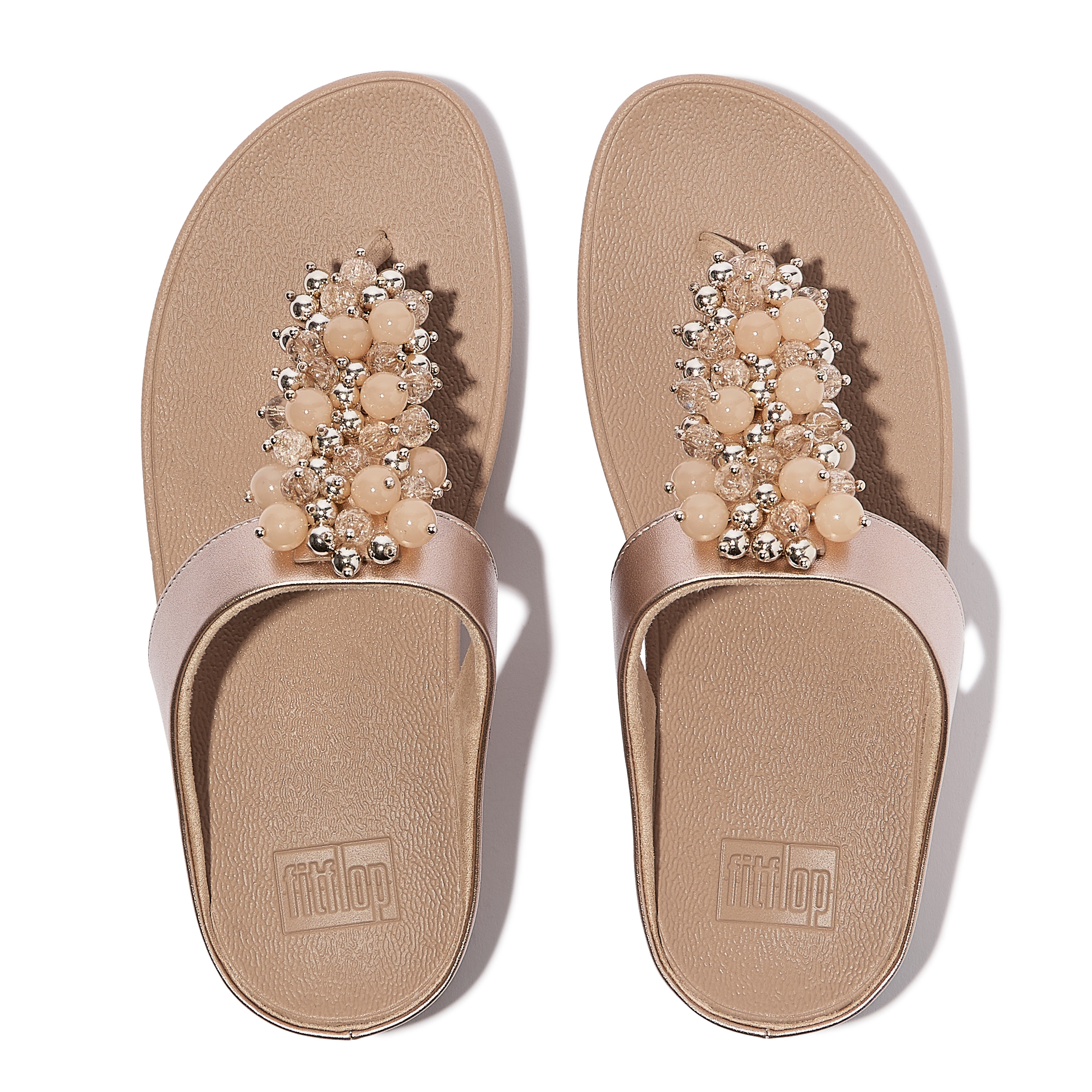 Fino Bauble-bead toe-post sandals, Alternate, color, Metallic Classic Beige
