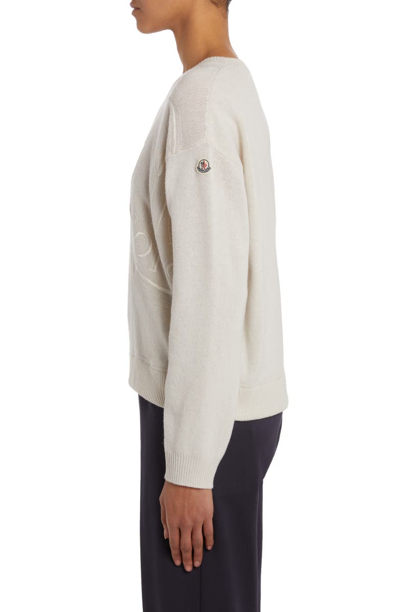 Moncler Embroidered Logo Wool Sweater, Alternate, color,