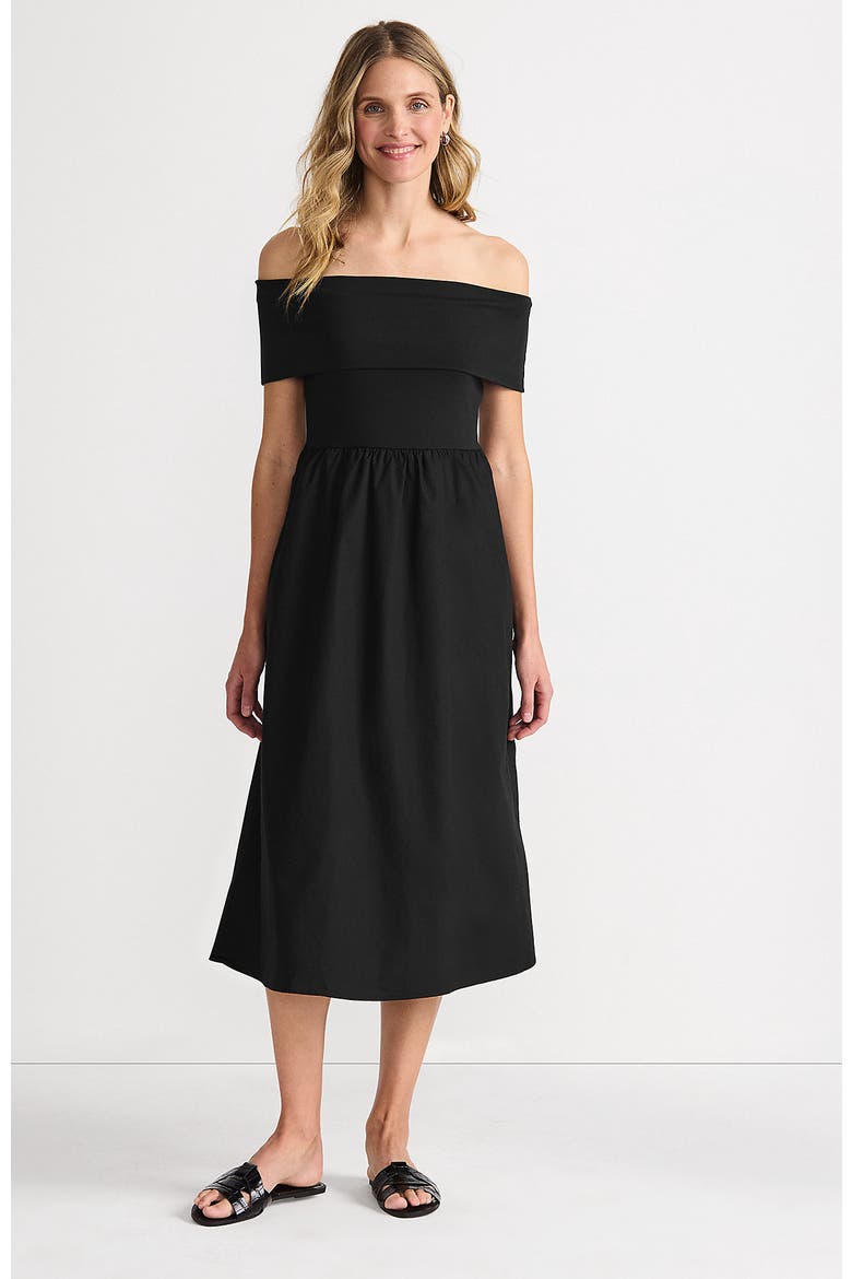 Off the Shoulder Slender Mixed Media Dress, Main, color, Black