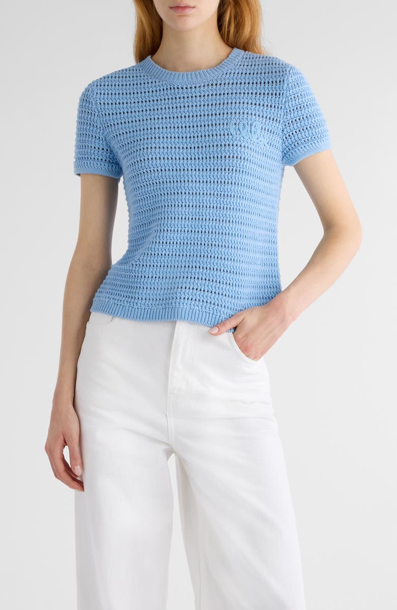Chloé Open Knit Short Sleeve Organic Cotton Sweater, Main, color,