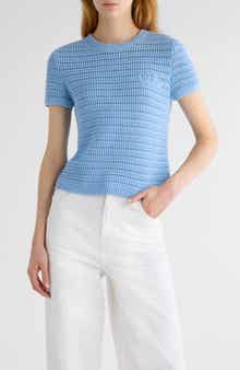 Chloé Open Knit Short Sleeve Organic Cotton Sweater