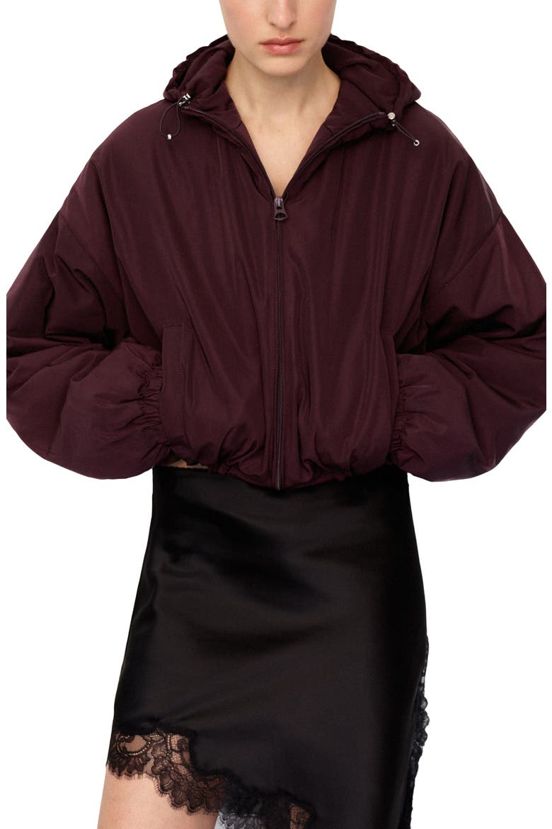 Oversize Hooded Crop Zip Jacket, Main, color, MAROON
