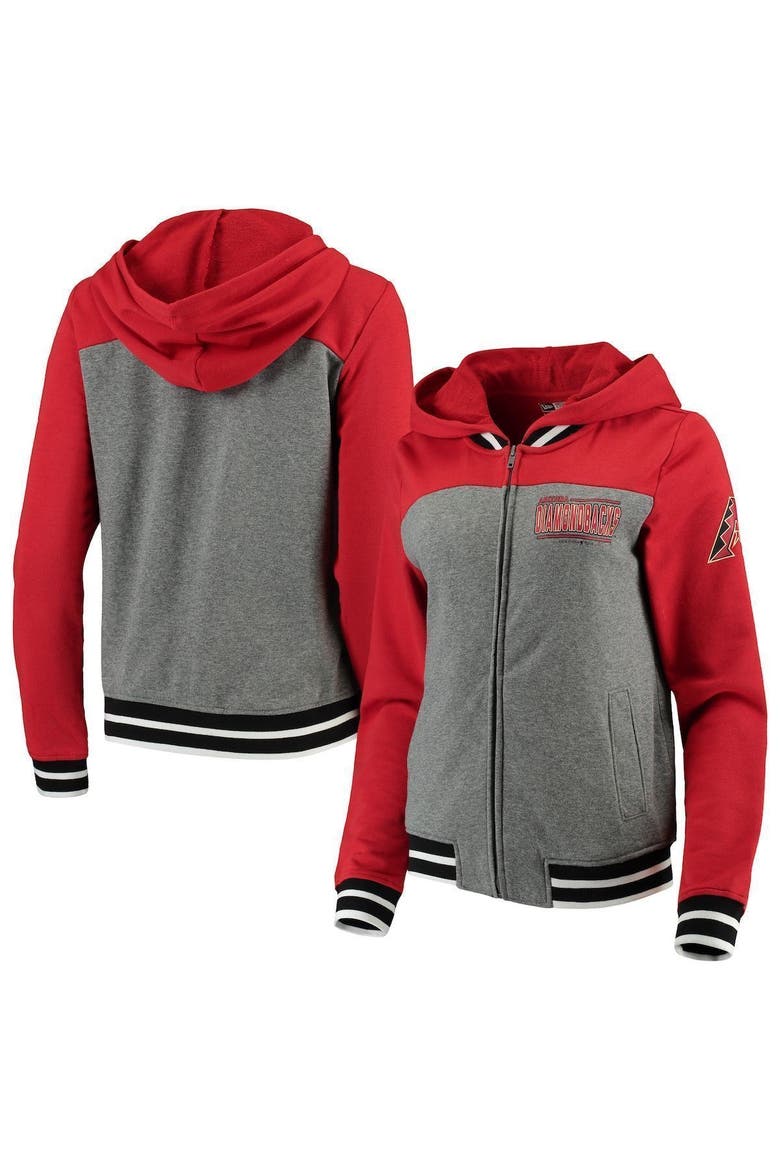 Women's New Era Gray/Red Arizona Diamondbacks French Terry Full-Zip Hoodie, Main, color, Gray