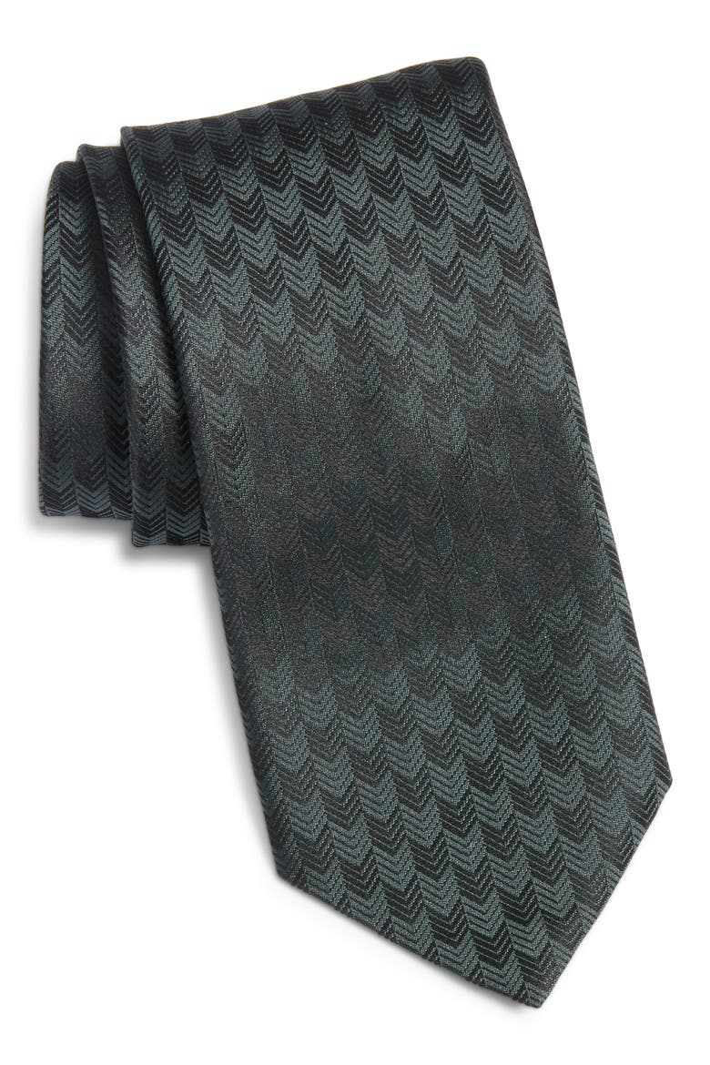 Geometric Silk Tie, Main, color, DARK GREEN