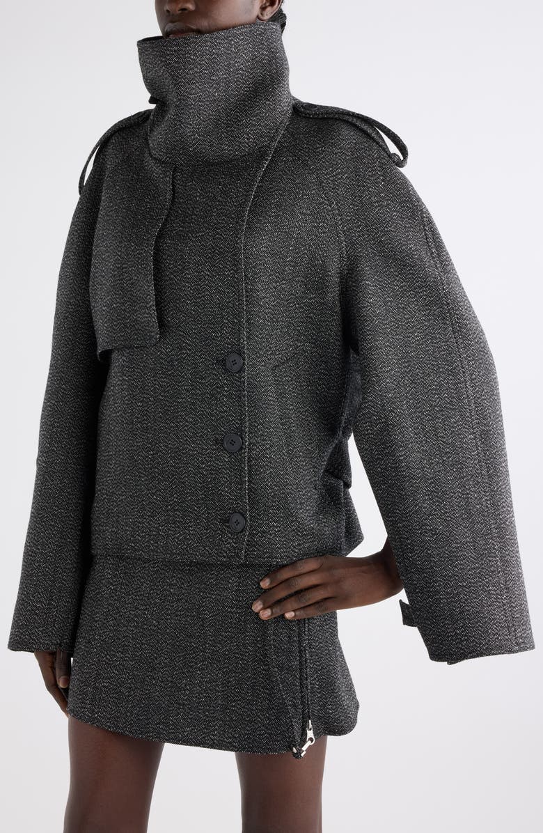 Courrèges Oblique Caviar Wool Coat, Alternate, color, Black/ Heritage White