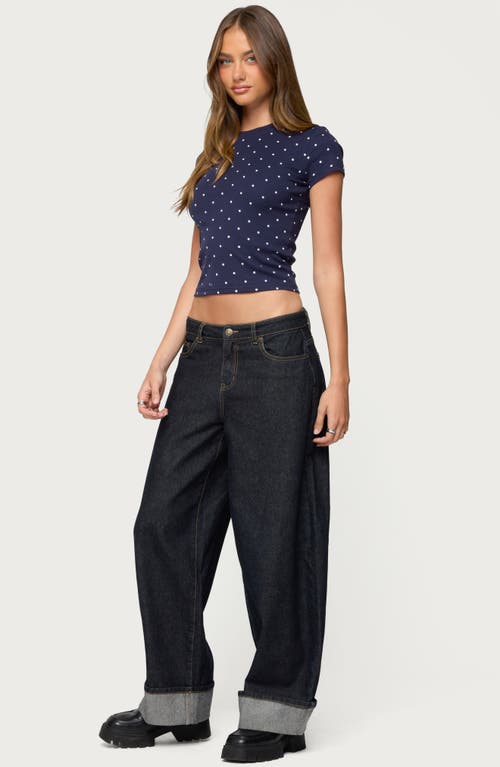 Edikted Lorenzo Polka Dot Crop T-shirt In Blue