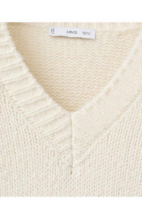 Mango Chunky V-neck Sweater In White