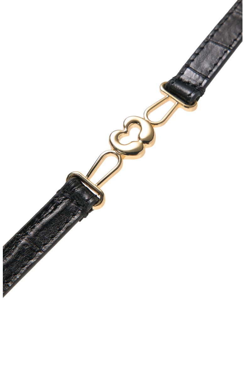 Slim croc-effect leather belt, Alternate, color, Black
