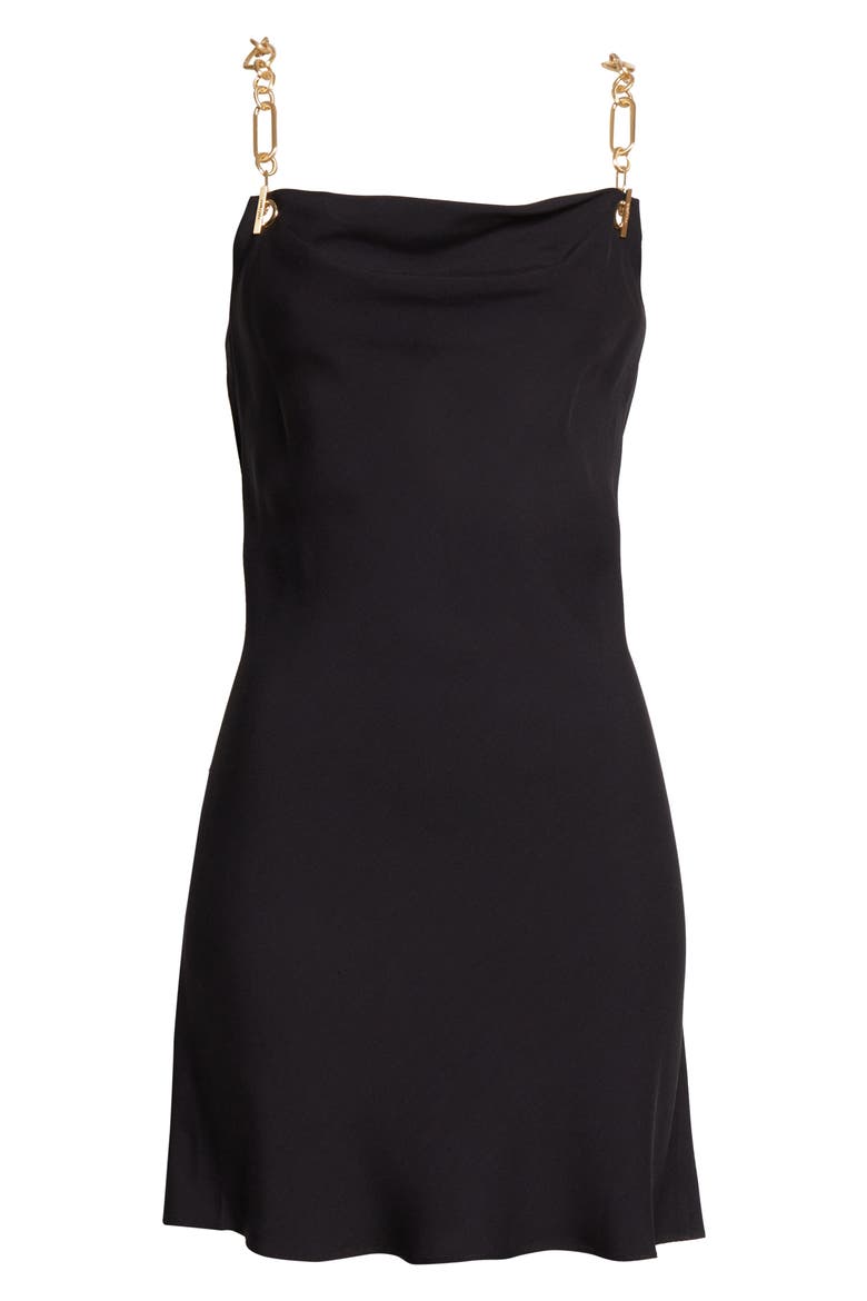 Chain Strap Silk Blend Dress, Alternate, color, BLACK