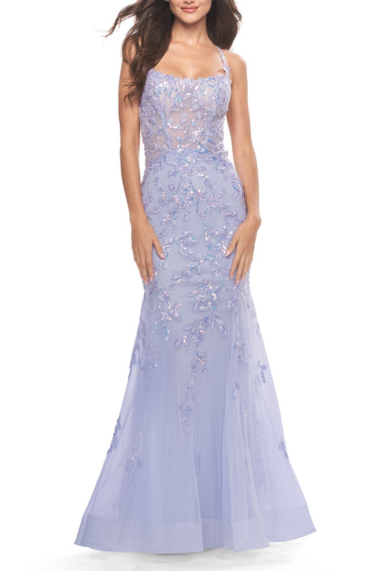 Beautiful Mermaid Gown with Sequin Lace Details, Main, color, Light Periwinkle
