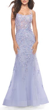 La Femme Beautiful Mermaid Gown with Sequin Lace Details
