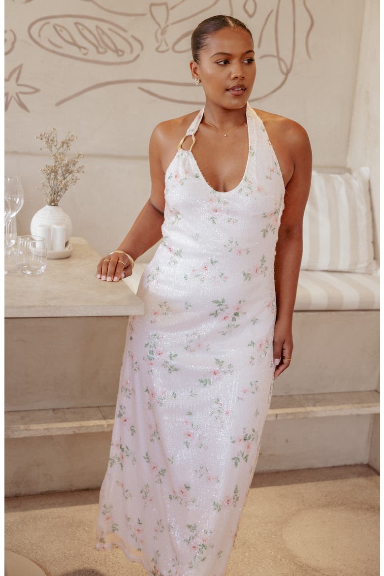 Lunara Sequin Floral Halter Maxi Dress, Alternate, color, SEQUIN FLORAL