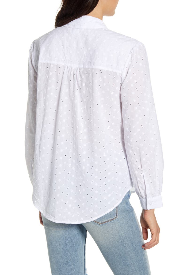 Eyelet Front Button Shirt, Alternate, color, WHITE