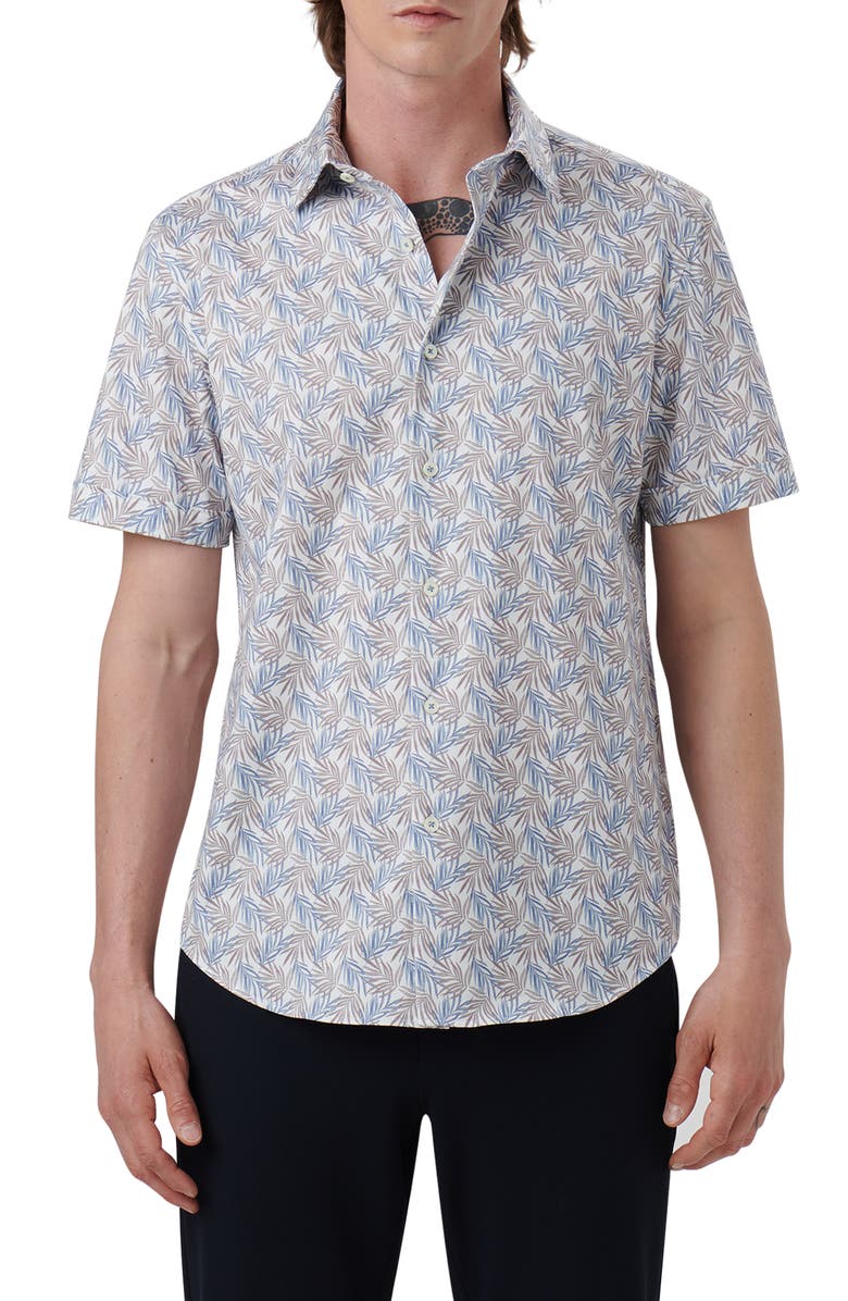 Bugatchi OoohCotton<sup>®</sup> Palm Print Button-Up Shirt, Main, color, 