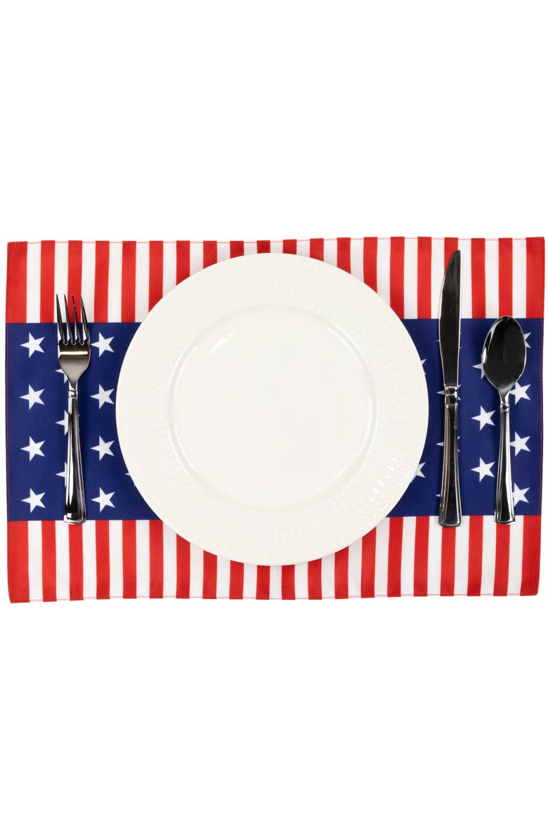 Northlight Set of 4 Stars and Stripes Americana Printed Placemats 18", Alternate, color, Blue
