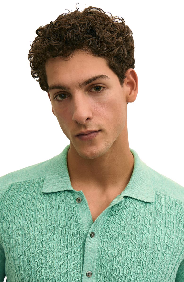 Brooks Brothers Cabled Full Button Cotton Cardigan, Alternate, color, Green Heather