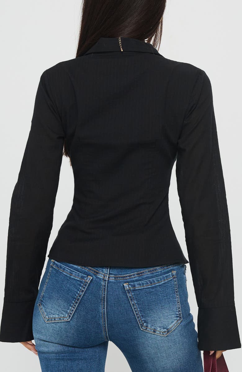 Princess Polly Elowenn Long Sleeve Button-Up Shirt, Alternate, color, Black