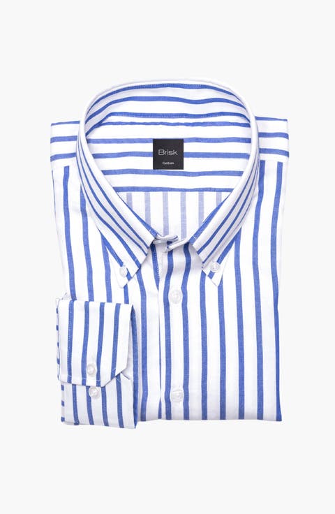 Navy Pima Cotton Wide Stripe Dress Shirt