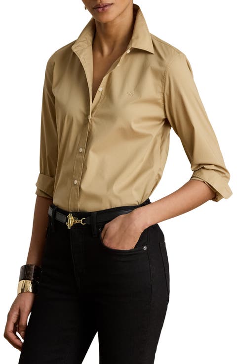 Silky Stretch Cotton Blend Button-Up Shirt