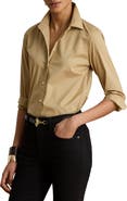 Lauren Ralph Lauren Silky Stretch Cotton Blend Button-Up Shirt
