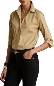 Lauren Ralph Lauren Silky Stretch Cotton Blend Button-Up Shirt
