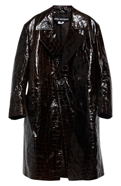 Croc Embossed Faux Leather Trench Coat