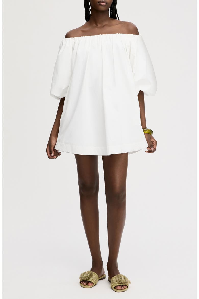 Bubble Sleeve Off the Shoulder Cotton Poplin Minidress, Main, color, BRIGHT WHITE