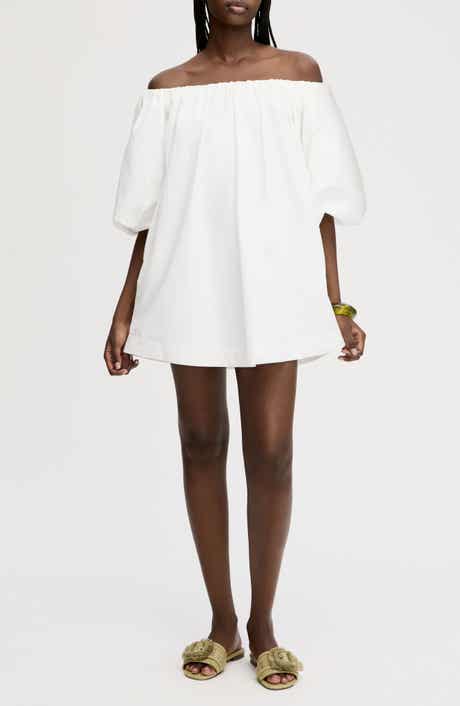 Bubble Sleeve Off the Shoulder Cotton Poplin Minidress