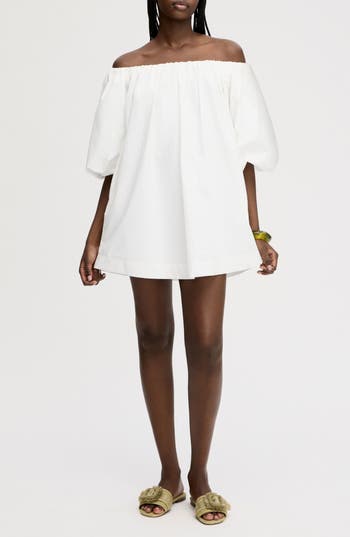 Sam Edelman Bubble Sleeve Off The Shoulder Cotton Poplin Minidress In Bright White
