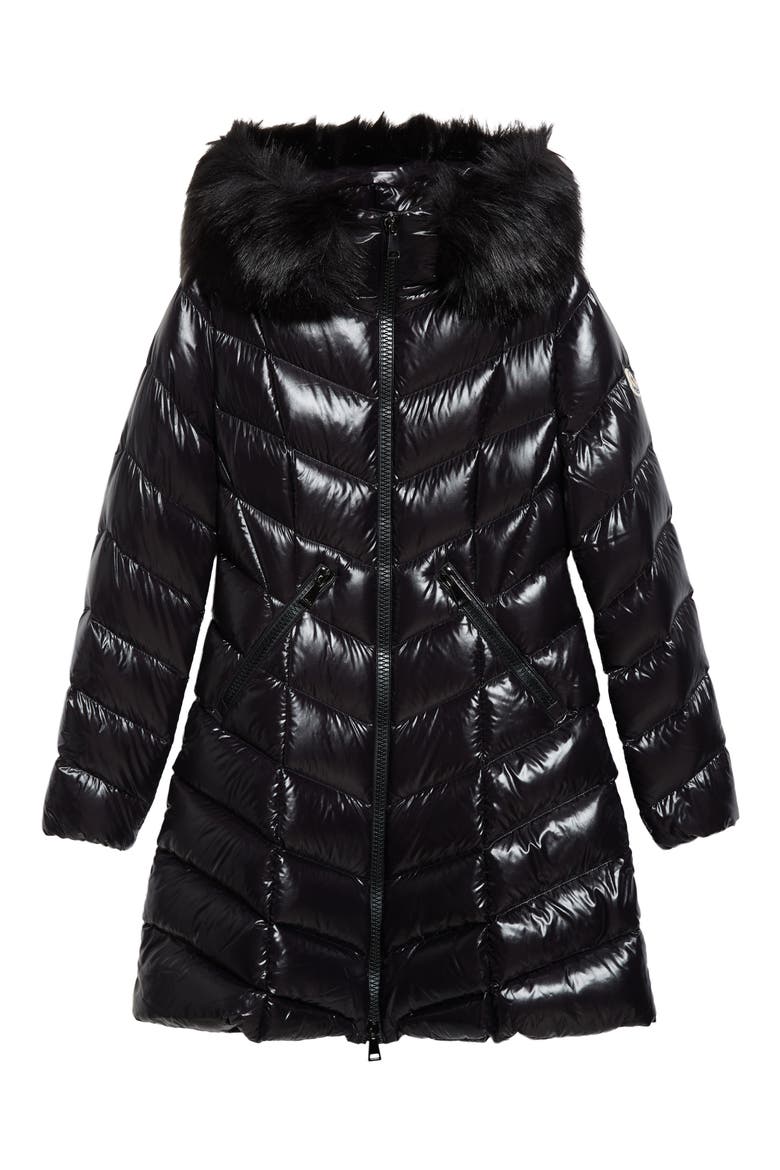 Fulmarus Hooded Down Puffer Jacket with Removable Faux Fur Trim, Alternate, color, BLACK