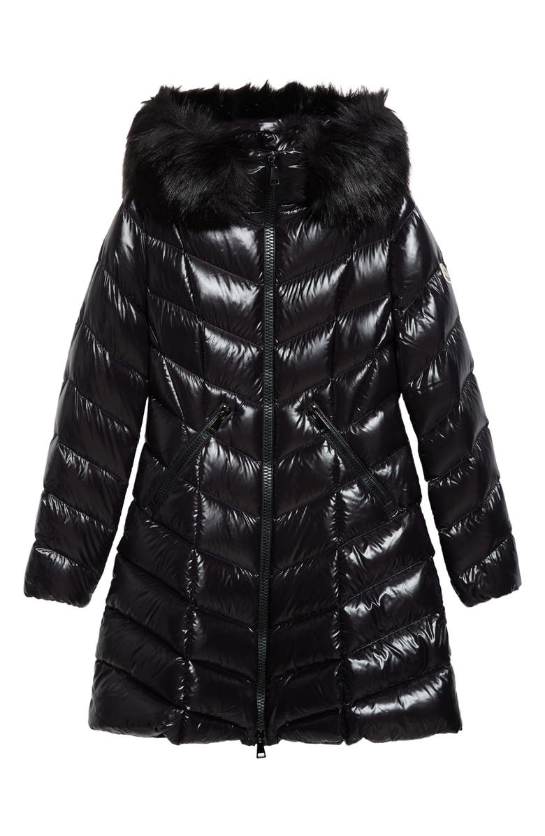 Moncler Fulmarus Hooded Down Puffer Jacket with Removable Faux Fur Trim, Alternate, color, Black
