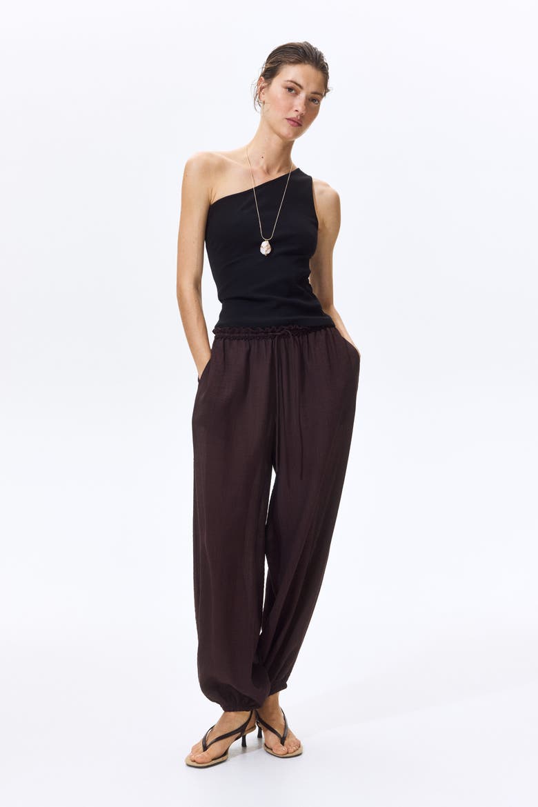 Balloon Drawstring Trousers, Main, color, Dark brown