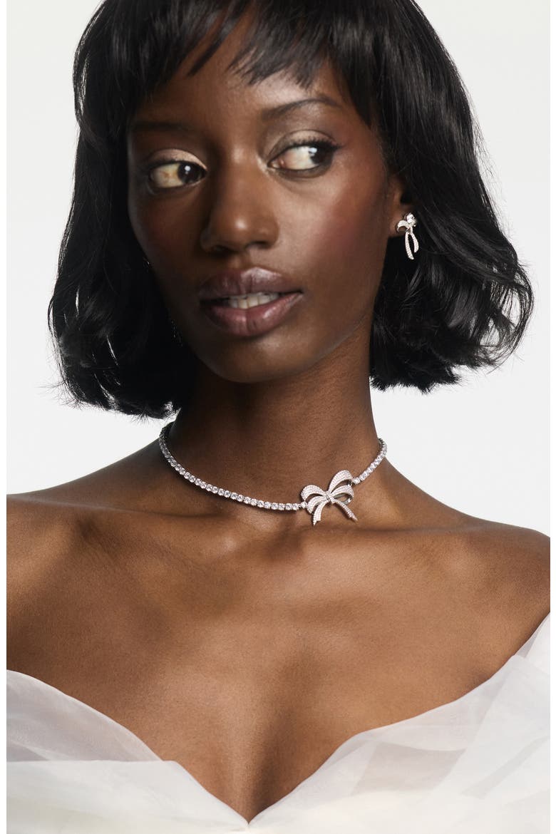 Eros Bow Choker Necklace, Alternate, color, RHODIUM