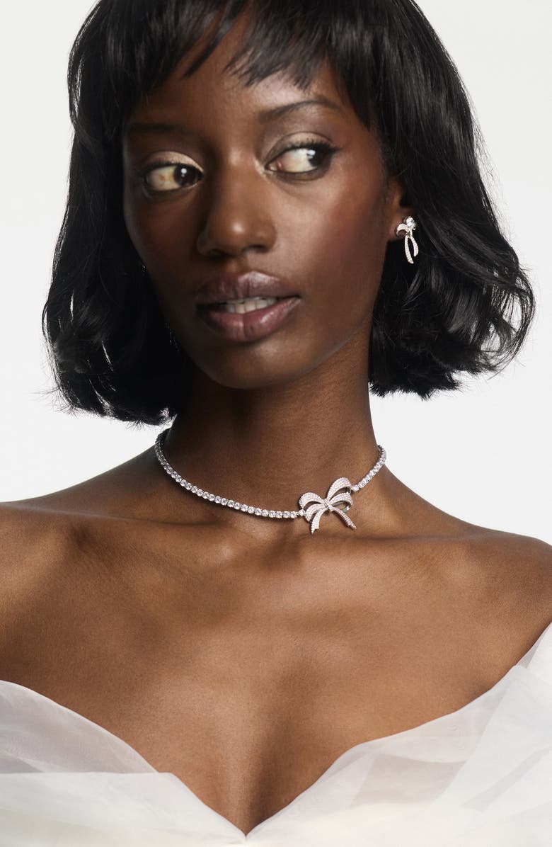 Nadri Eros Bow Choker Necklace, Alternate, color, Rhodium