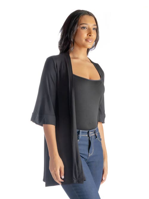 24seven Comfort Apparel Open Front Elbow Length Sleeve Cardigan
