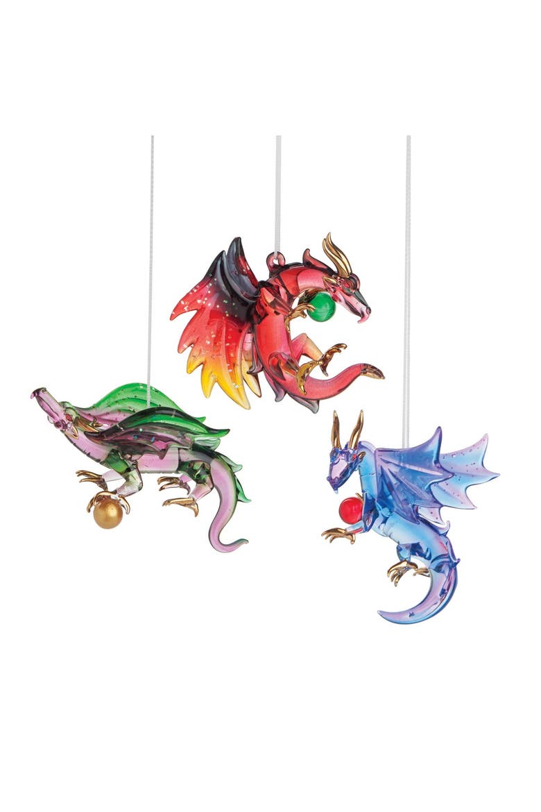 Wicked Dragon Ornament Set of 3, Main, color, Red