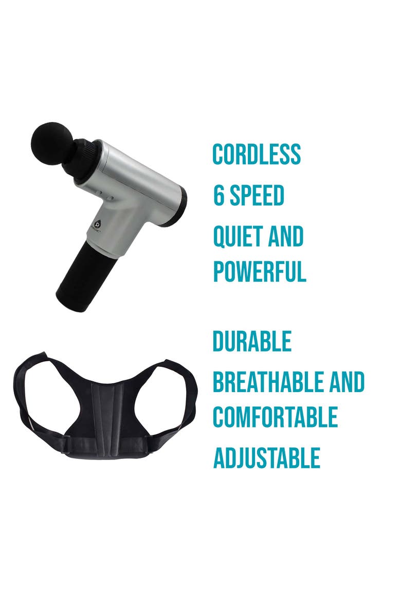 Adjustable Posture Corrector & Professional Massage Gun, Alternate, color, Black