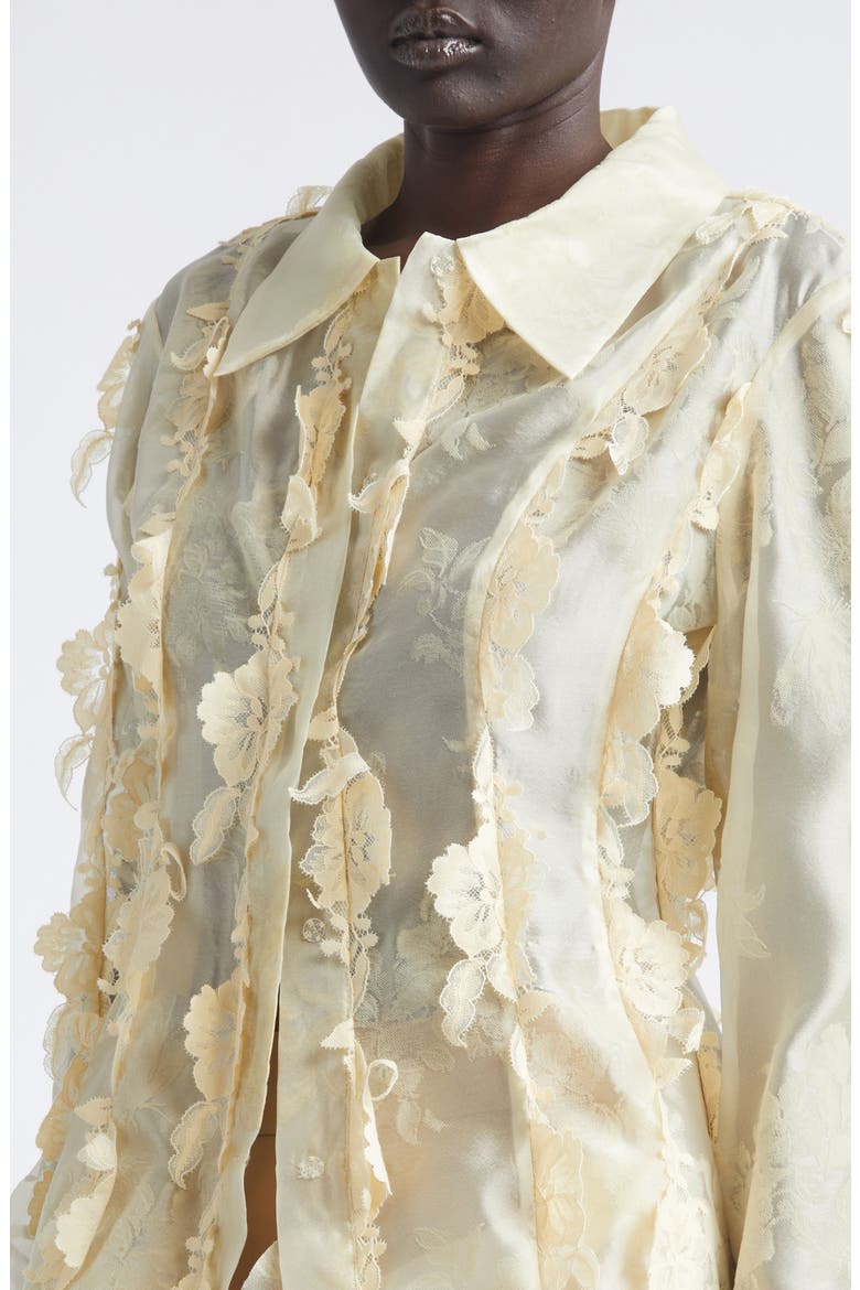 Quiyona Lace Trim Sheer Silk Shirt, Alternate, color, BEIGE