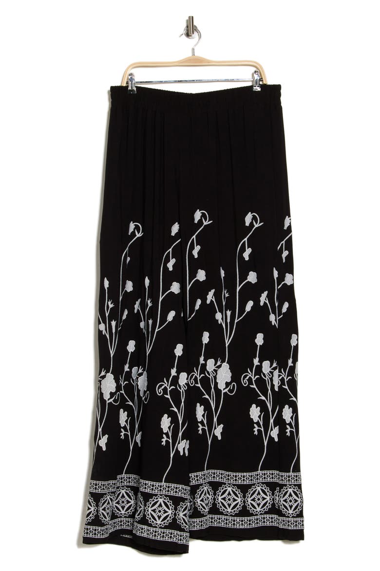 Embroidered Wide Leg Pants, Alternate, color, BLACK/ WHITE
