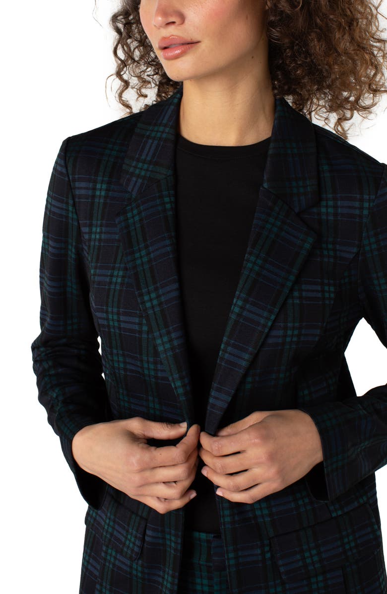 Liverpool Los Angeles Open Front Plaid Blazer, Alternate, color, Black Watch Plaid