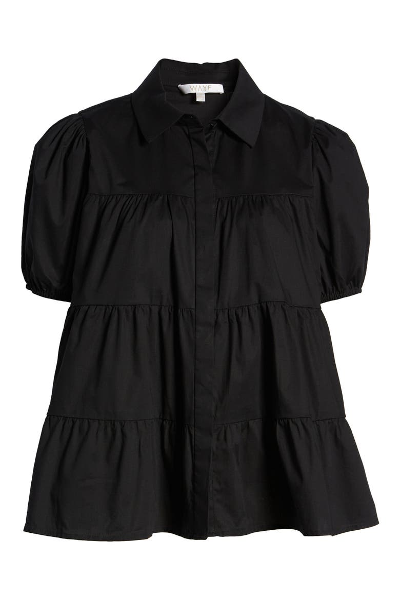 Canossa Tiered Puff Sleeve Blouse, Alternate, color, BLACK