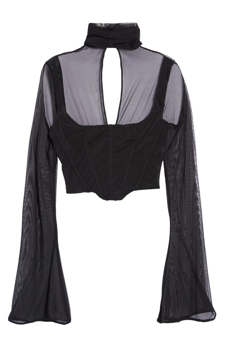 HOUSE OF CB Paulina Cutout Bell Sleeve Mesh Corset Top, Alternate, color, 