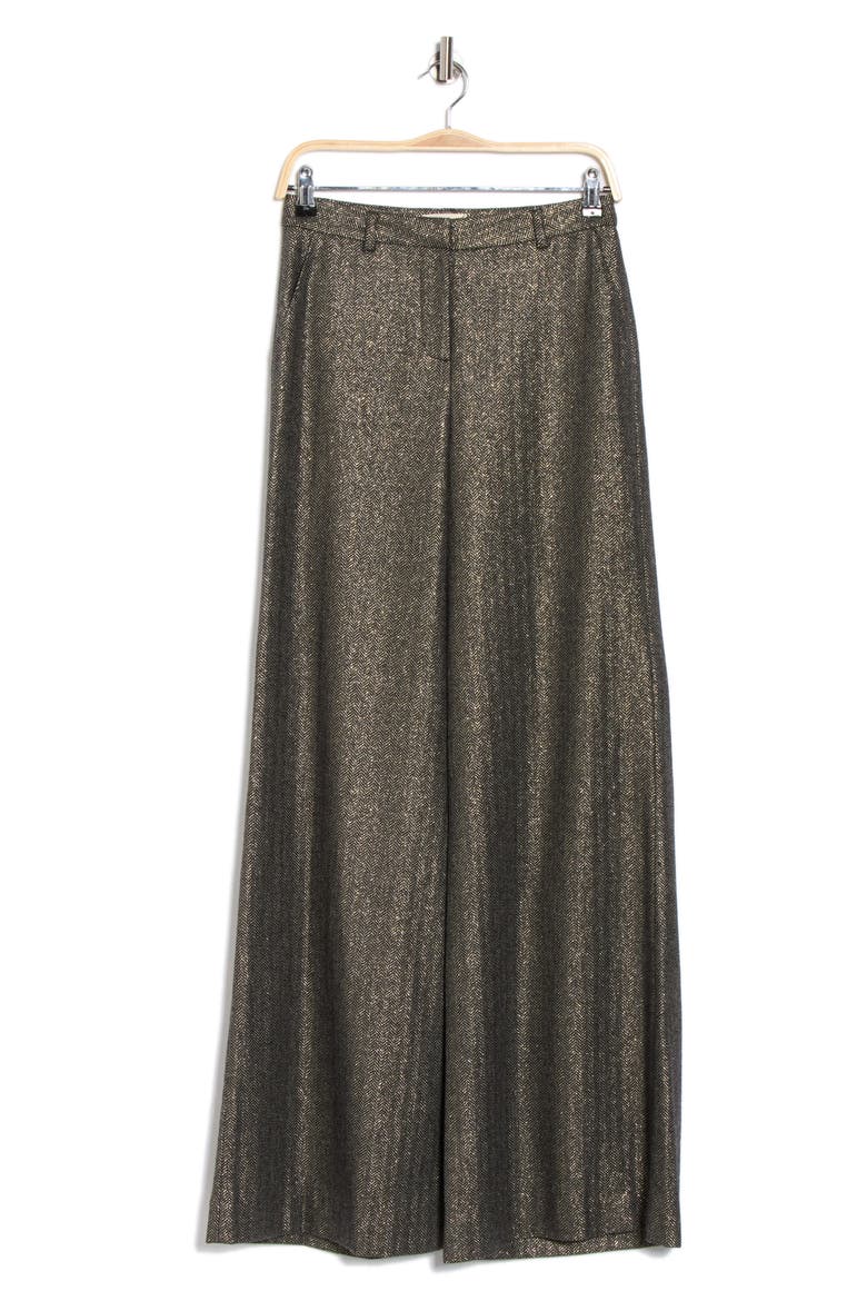 Pilar Metallic Herringbone Wool Blend Wide Leg Pants, Alternate, color, GREY/ GOLD