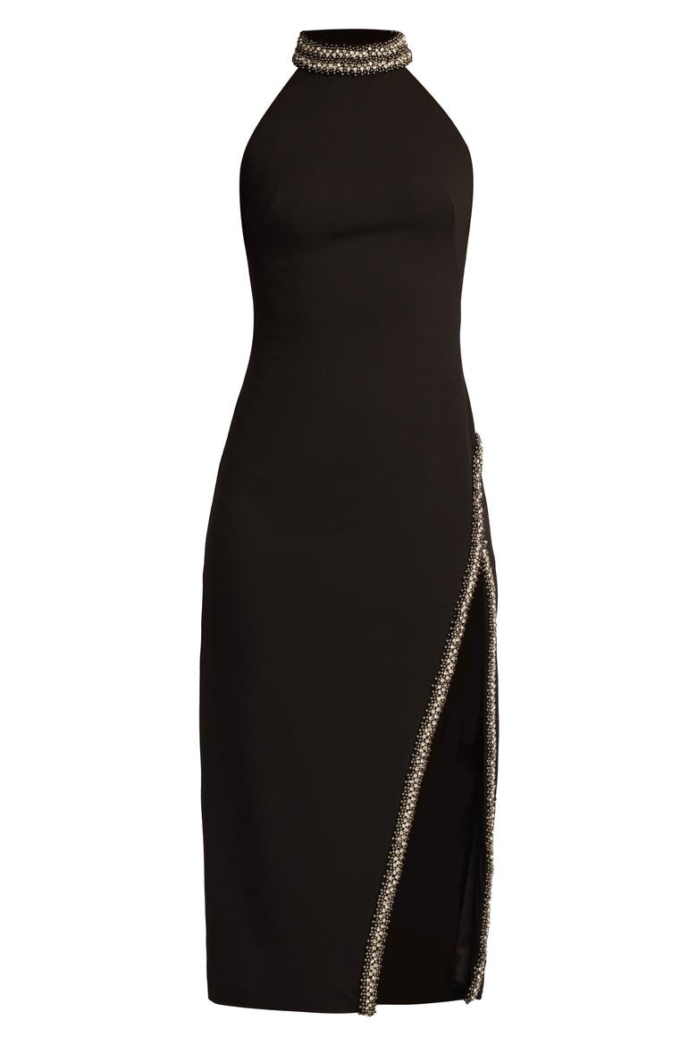 Embellished Stretch Midi Dress, Alternate, color, BLACK