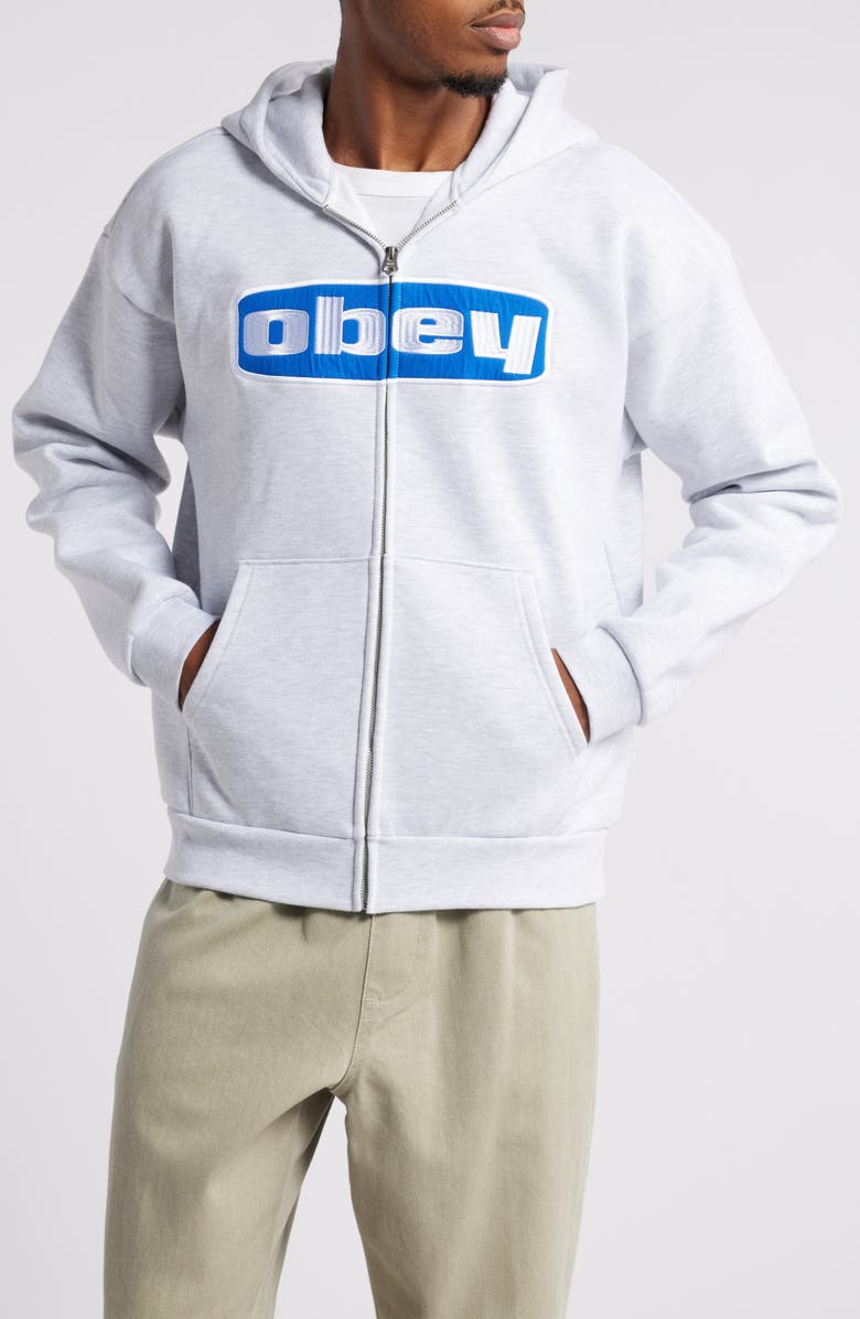 Obey Boxed In Extra Heavy Zip Hoodie, Alternate, color, 