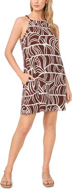 Halogen® Beaded Strap Abstract Print A-Line Minidress