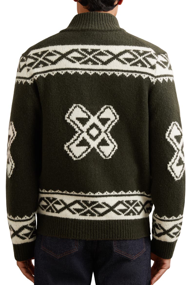 Hans Pattern Zip-Up Cardigan, Alternate, color, FOREST GREEN
